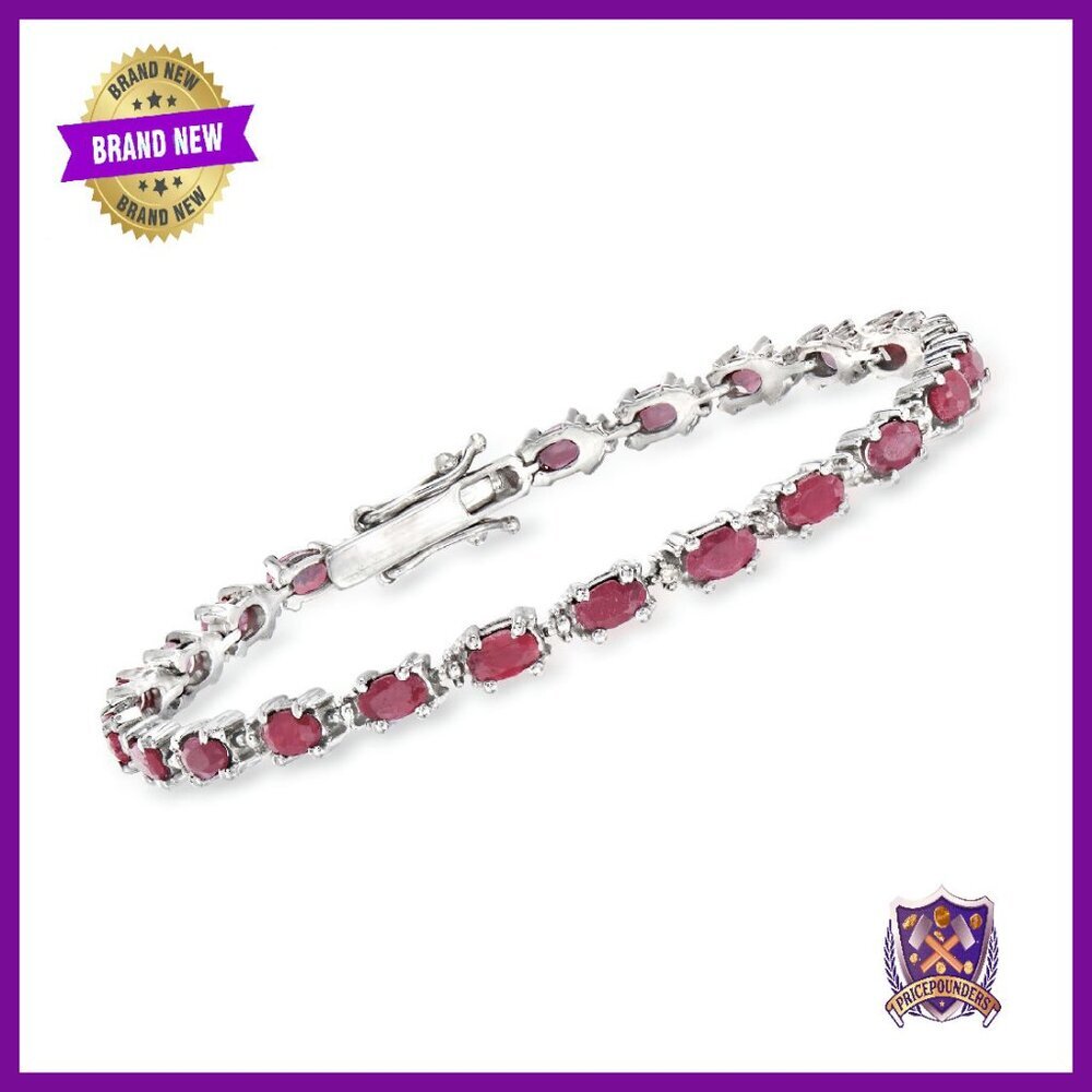 Sterling Silver Ruby Diamond Tennis Bracelet 8.25"